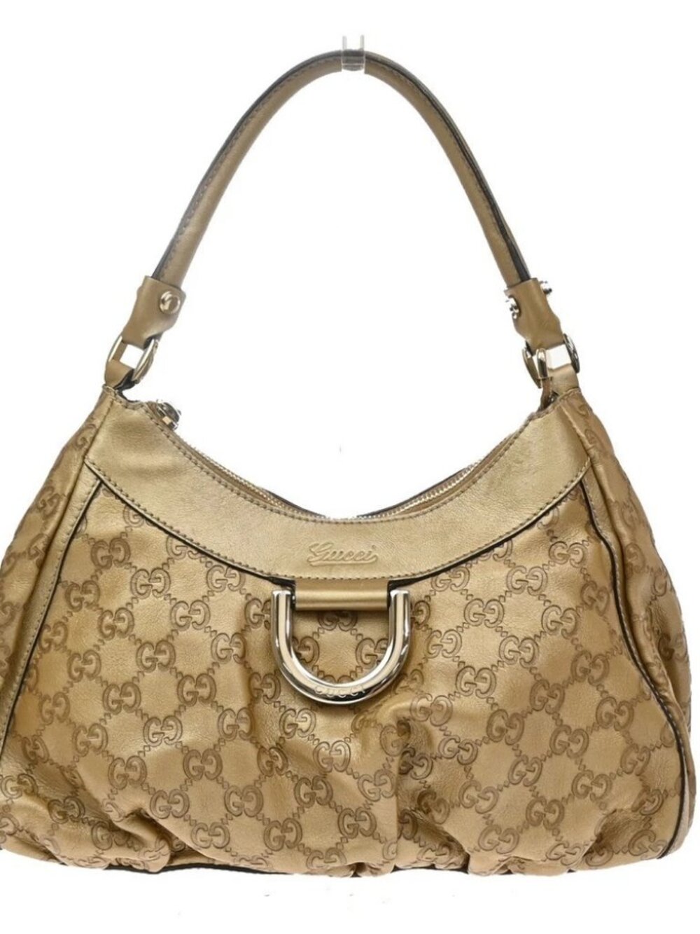 GUCCI Logo Abbey GG Pattern Shoulder Hand Bag Leather Gold GHW Italy 84KD969